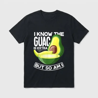 Guacamole Avocado Guac T-Shirt – Avocado half and lime slice with text about extra guacamole – Classic T-Shirt in Black