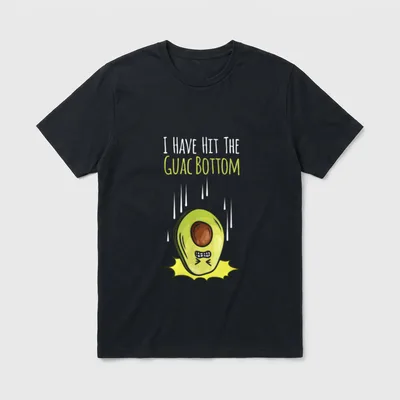 I Have Hit T-Shirt – Crying cartoon avocado with impact burst and text I Have Hit The Guac Bottom – Classic T-Shirt in Black