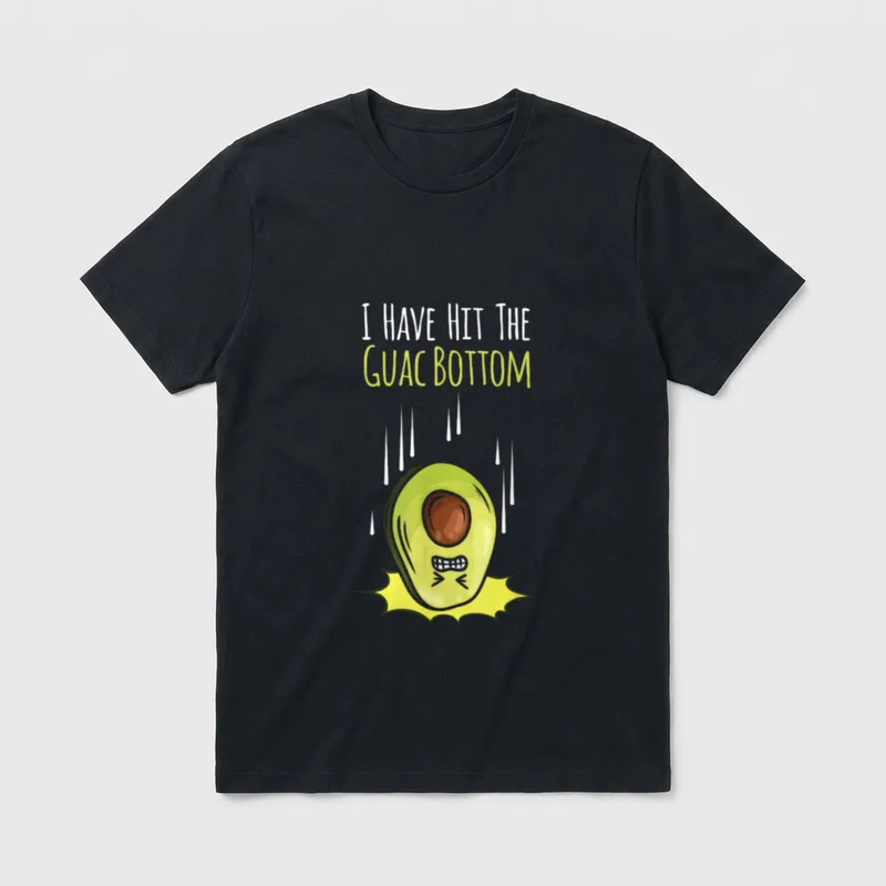 I Have Hit T-Shirt – Crying cartoon avocado with impact burst and text I Have Hit The Guac Bottom – Classic T-Shirt in Black