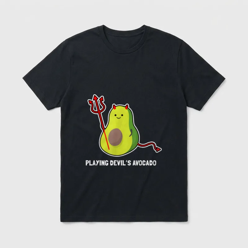 Playing Devil's Avocado Vegan T-Shirt – Cute devil avocado holding a red trident with text below – Classic T-Shirt in Black