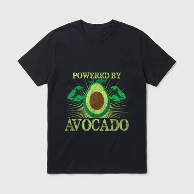 Powered By Avocado Funny T-Shirt – Muscular avocado flexing biceps with POWERED BY AVOCADO text – Classic T-Shirt in Black