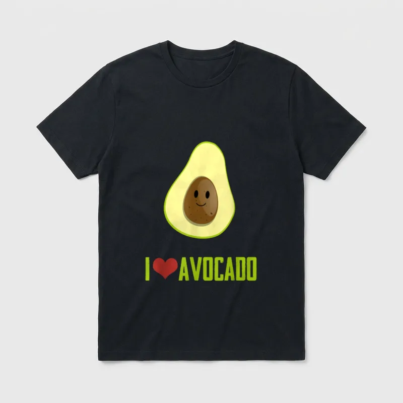 I Love Avocado Keto T-Shirt – Smiling avocado half with I love avocado text in green – Classic T-Shirt in Black