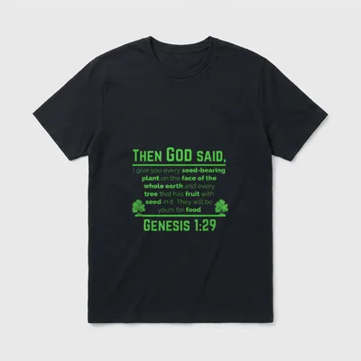 Genesis Plant Based Diet T-Shirt – Genesis 1:29 scripture verse in bright green text – Classic T-Shirt in Black