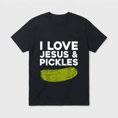 Funny Pickles For Men T-Shirt – I Love Jesus and Pickles text with a green pickle illustration – Classic T-Shirt in Black