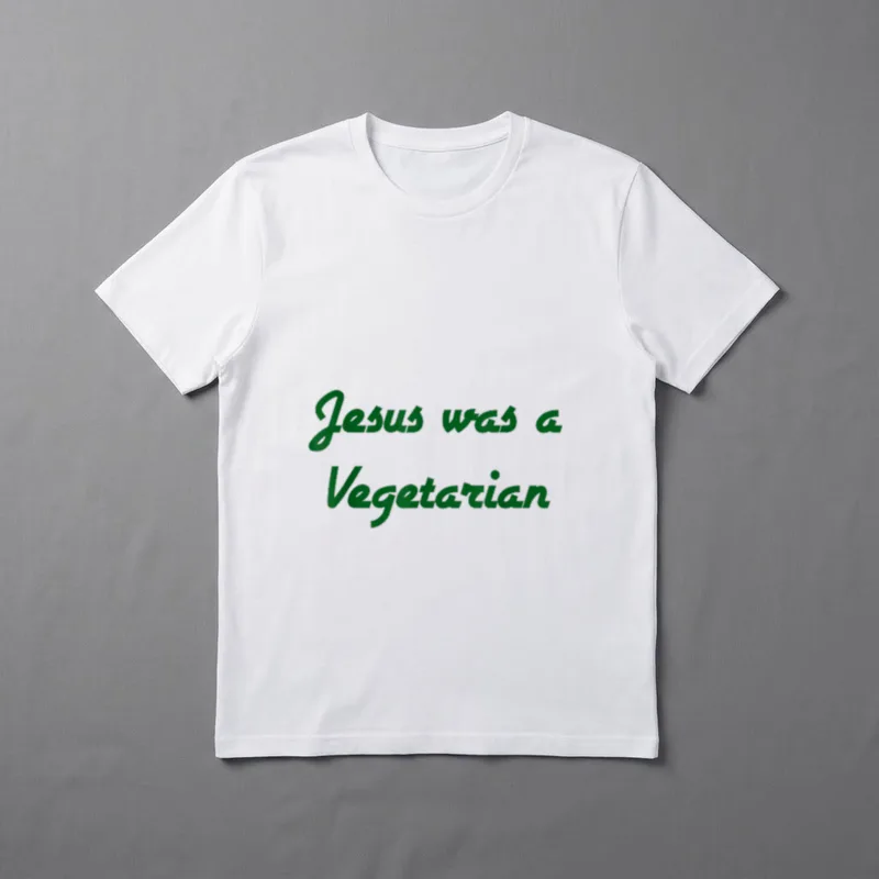 Jesus was T-Shirt – Green cursive text reading Jesus was a Vegetarian on a grey background – Classic T-Shirt in Black