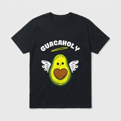Avocado Guacaholy Vegan Vegetarian T-Shirt – Winged avocado with halo and GUACAHOLY text – Classic T-Shirt in Black