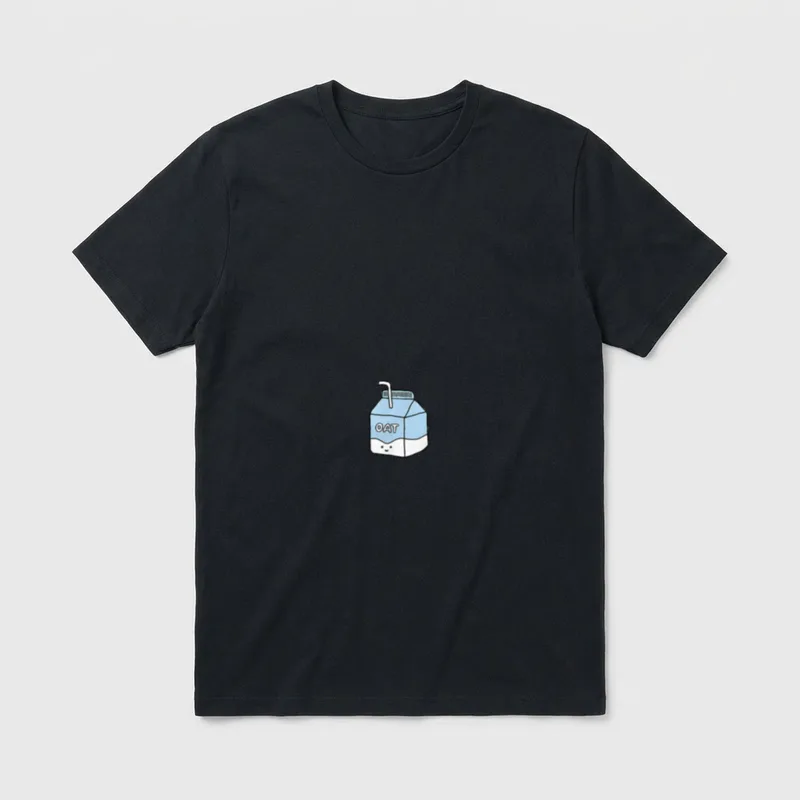 Cute blue oat milk T-Shirt – Smiling blue oat milk carton with straw and OAT label – Classic T-Shirt in Black