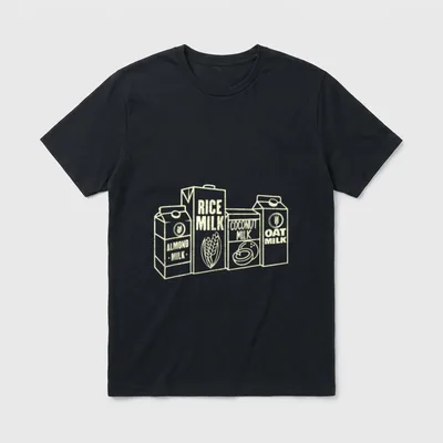 Vegan Milk Rice Almond T-Shirt – Illustrated almond rice coconut and oat milk cartons – Classic T-Shirt in Black