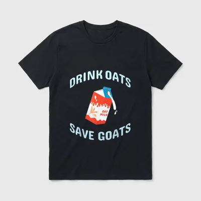 Drink Oats Save Goats T-Shirt – Red oat milk carton with Drink Oats Save Goats text – Classic T-Shirt in Black