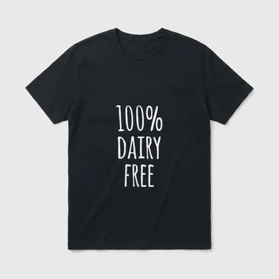 Dairy Free Vegan Support T-Shirt – White text reading 100% DAIRY FREE on a grey background – Classic T-Shirt in Black