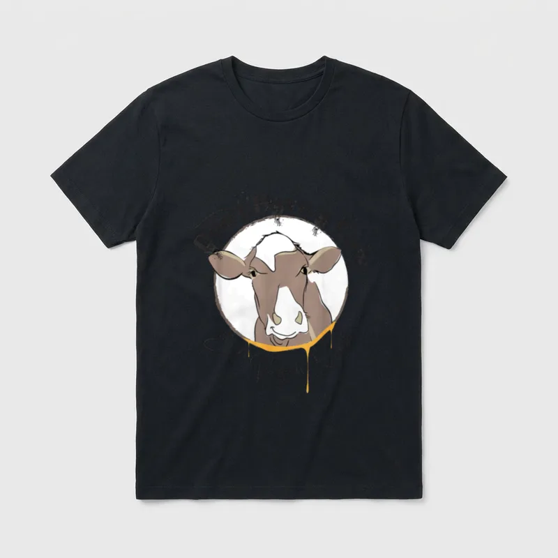 Don't Have A Cow T-Shirt – Cow illustration with text Don't Have a Cow Eat Vegan Queso – Classic T-Shirt in Black