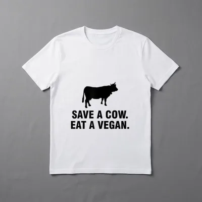 Save a cow T-Shirt – Black cow silhouette above text reading SAVE A COW. EAT A VEGAN – Classic T-Shirt in Black