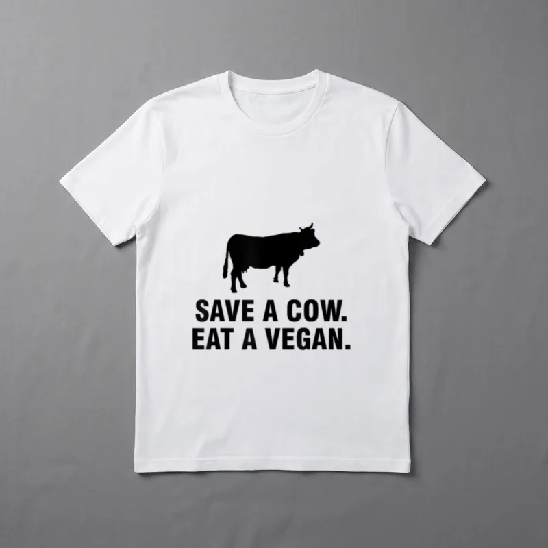 Save a cow T-Shirt – Black cow silhouette above text reading SAVE A COW. EAT A VEGAN – Classic T-Shirt in Black
