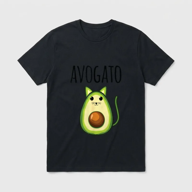 Avogato for Women Funny T-Shirt – Cute avocado cat illustration with AVOGATO text – Classic T-Shirt in Black