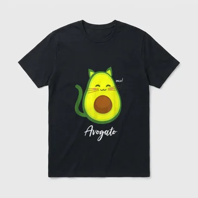 Funny Vegan Avogato Novelty T-Shirt – Smiling avocado cat illustration with text Avogato and Hola! – Classic T-Shirt in Black