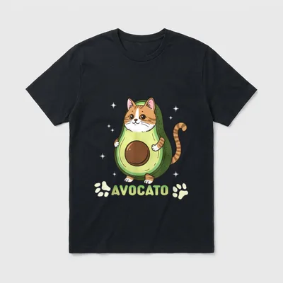 Avocato Funny Tabby Cat T-Shirt – Tabby kitten in avocado costume with AVOCATO text and paw prints – Classic T-Shirt in Black