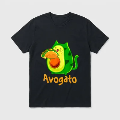 Avogato Avocato Cats Avocado T-Shirt – Cartoon avocado cat holding a taco with text Avogato – Classic T-Shirt in Black