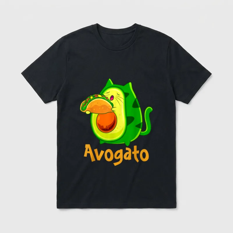 Avogato Avocato Cats Avocado T-Shirt – Cartoon avocado cat holding a taco with text Avogato – Classic T-Shirt in Black