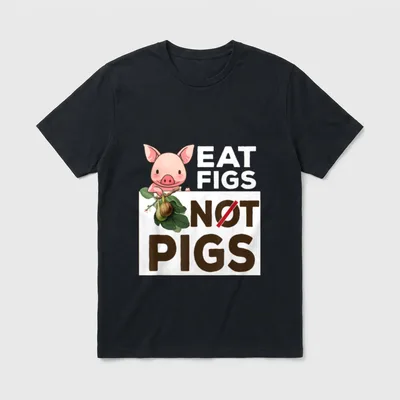 Funny Cute Vegan Vegetarian T-Shirt – Cute pig holding fig branch with Eat Figs Not Pigs text – Classic T-Shirt in Black