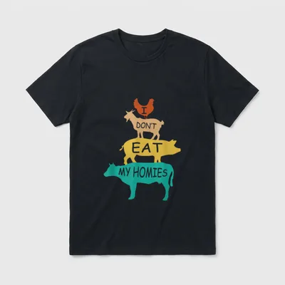 I Don't Eat Funny Vegan Sayings T-Shirt – I DON'T EAT MY HOMIES with stacked animal silhouettes – Classic T-Shirt in Black