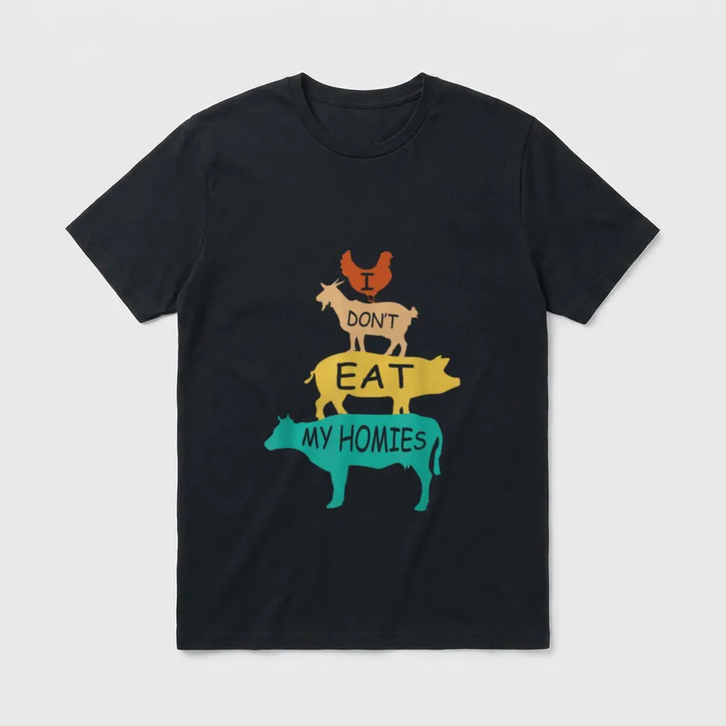 I Don't Eat Funny Vegan Sayings T-Shirt – I DON'T EAT MY HOMIES with stacked animal silhouettes – Classic T-Shirt in Black