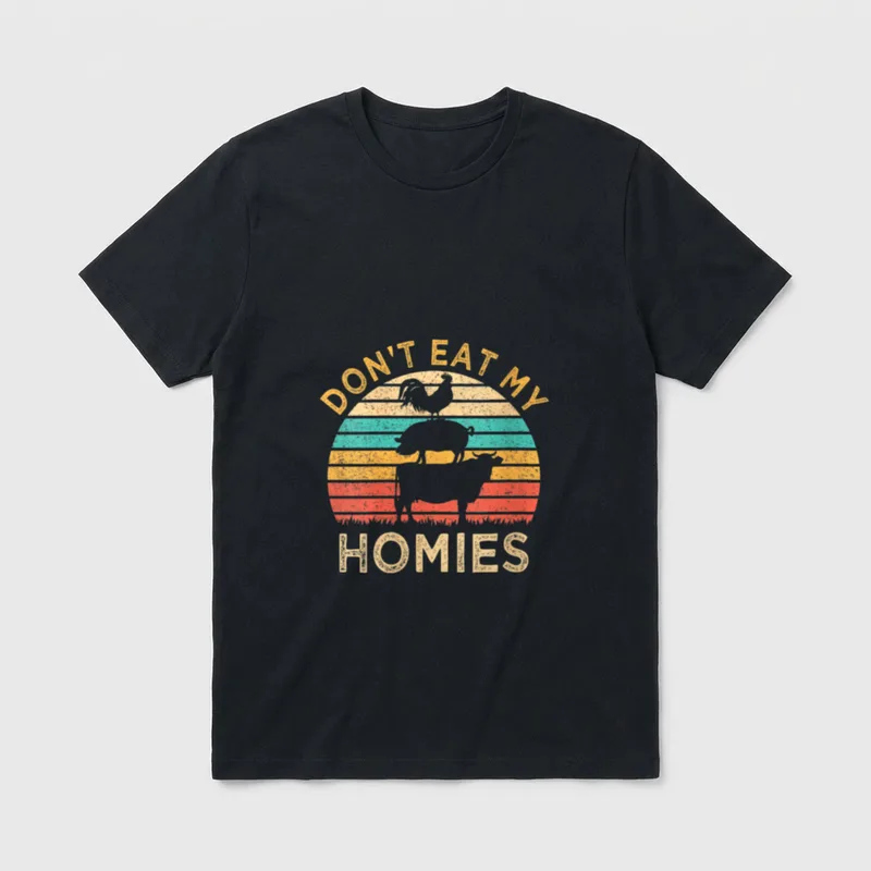 Vegan Don't Eat T-Shirt – Don't Eat My Homies with rooster, pig, and cow silhouettes – Classic T-Shirt in Black