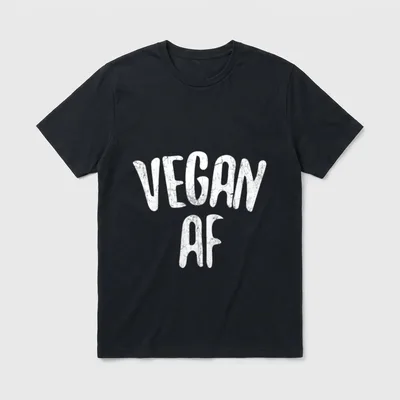 Vegan AF Men Women T-Shirt – White distressed letters spelling VEGAN AF on gray background – Classic T-Shirt in Black