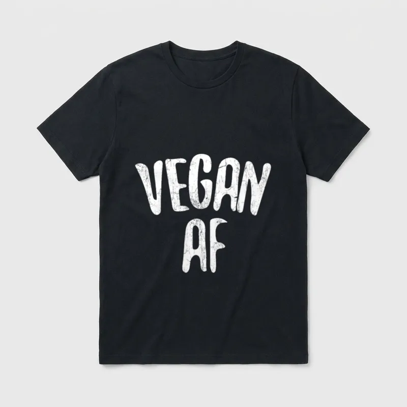 Vegan AF Men Women T-Shirt – White distressed letters spelling VEGAN AF on gray background – Classic T-Shirt in Black