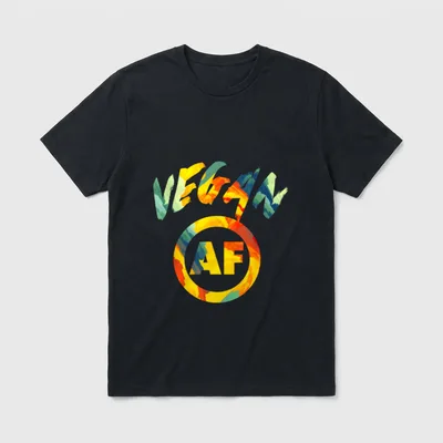 Vegan AF Cool T-Shirt – "VEGAN AF" text in a circle with green and yellow leaves – Classic T-Shirt in Black