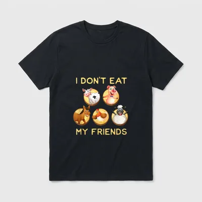 Funny I Don't Eat T-Shirt – I DON'T EAT MY FRIENDS text with five cartoon farm animals – Classic T-Shirt in Black
