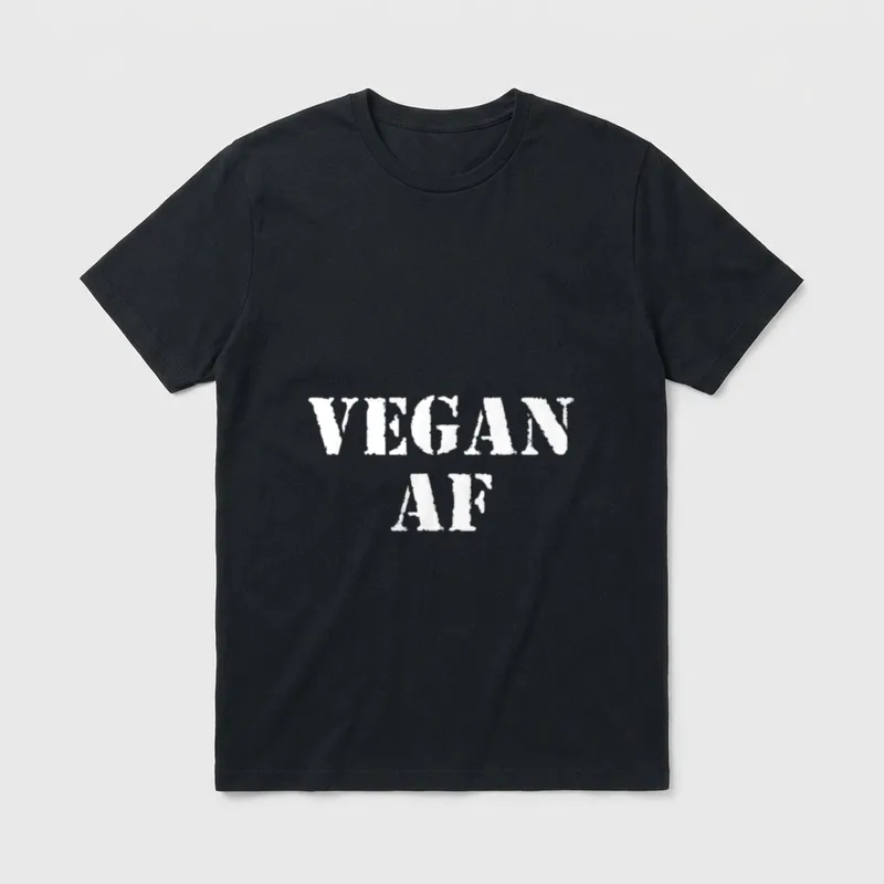 Vegan AF Funny Men T-Shirt – White distressed text reading VEGAN AF on a grey background – Classic T-Shirt in Black