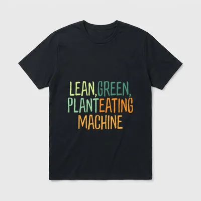 Funny vegan slogan Lean T-Shirt – Green and orange text reading LEAN GREEN PLANT EATING MACHINE – Classic T-Shirt in Black