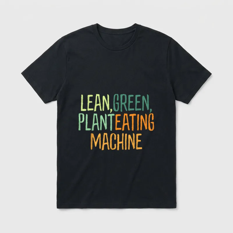 Funny vegan slogan Lean T-Shirt – Green and orange text reading LEAN GREEN PLANT EATING MACHINE – Classic T-Shirt in Black