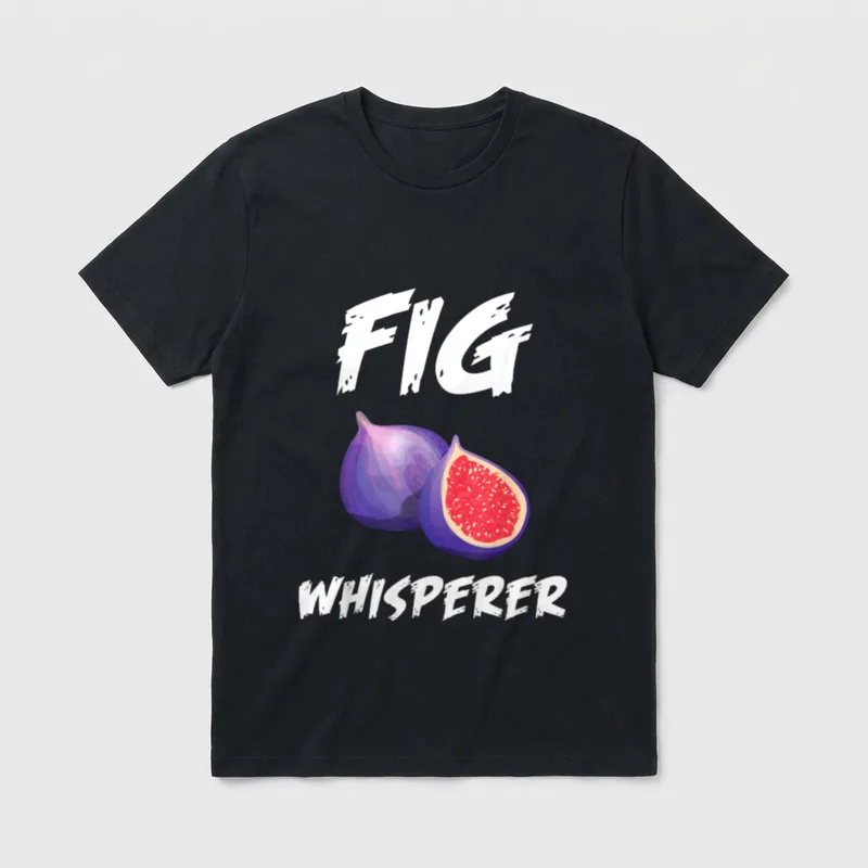 Funny Figs Whisperer Design T-Shirt – FIG WHISPERER text with whole and sliced purple figs – Classic T-Shirt in Black