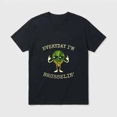 Everyday I'm Brusselin Funny T-Shirt – Cool cartoon brussels sprout with sunglasses and gold chain – Classic T-Shirt in Black