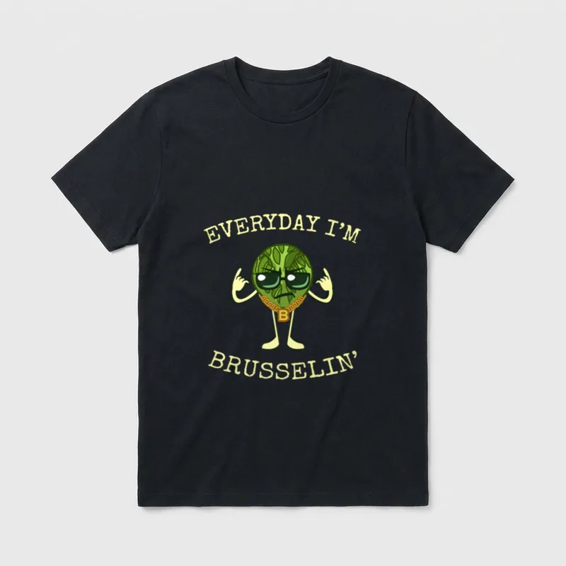 Everyday I'm Brusselin Funny T-Shirt – Cool cartoon brussels sprout with sunglasses and gold chain – Classic T-Shirt in Black