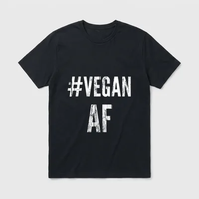 VEGAN AF VEGAN T-Shirt – White distressed text reading #VEGAN AF on a grey background – Classic T-Shirt in Black