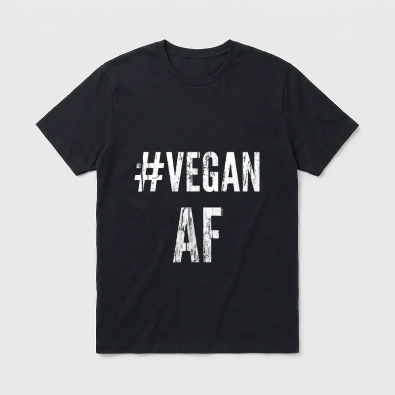 VEGAN AF VEGAN T-Shirt – White distressed text reading #VEGAN AF on a grey background – Classic T-Shirt in Black