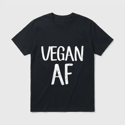 Vegan AF Funny T-Shirt – Distressed white text reading VEGAN AF on a grey background – Classic T-Shirt in Black