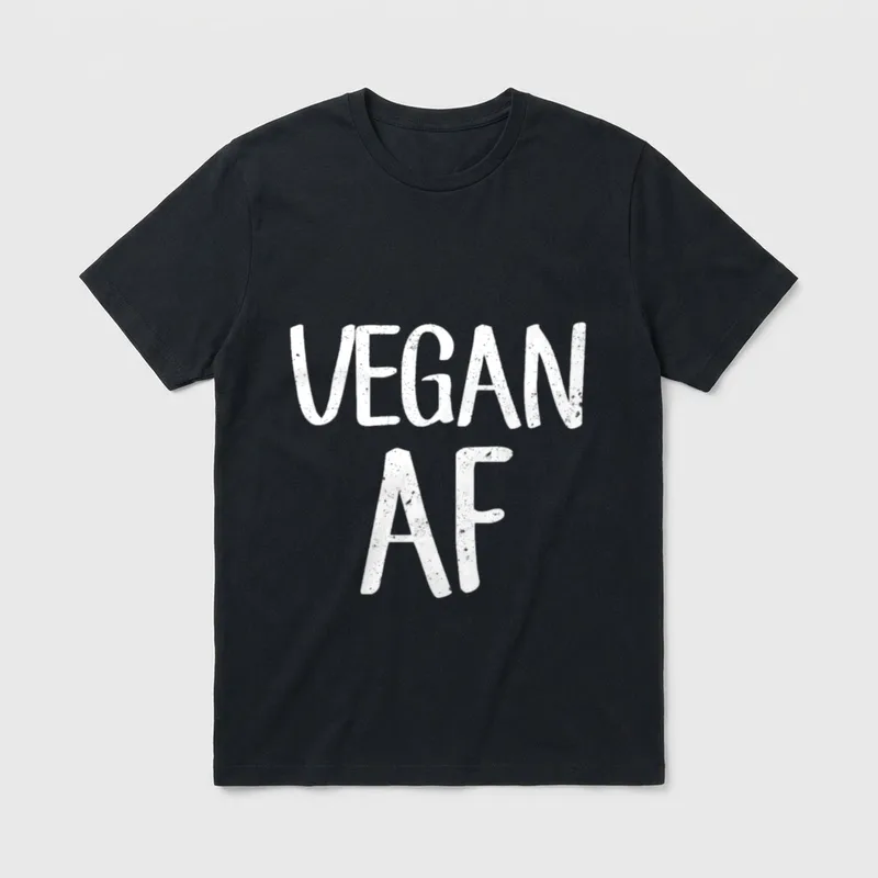 Vegan AF Funny T-Shirt – Distressed white text reading VEGAN AF on a grey background – Classic T-Shirt in Black