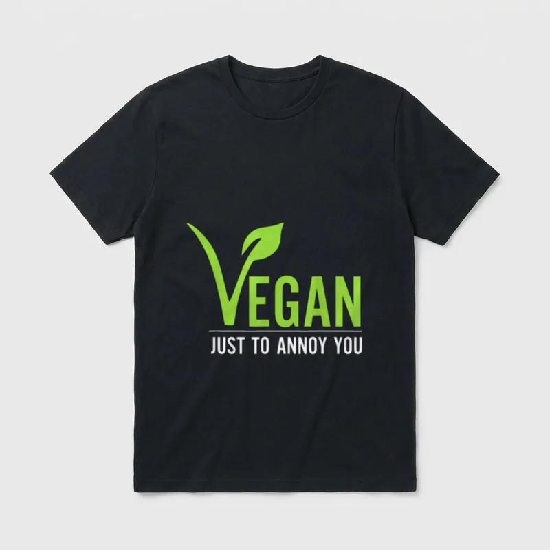 Funny Vegan T-Shirt – Green leaf sprout forming the V in VEGAN above white text just to annoy you – Classic T-Shirt in Black