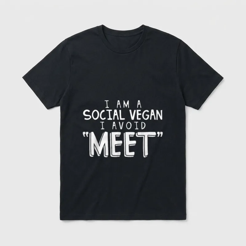 I Am Social Vegan T-Shirt – White text reading I am a social vegan I avoid meet on gray background – Classic T-Shirt in Black