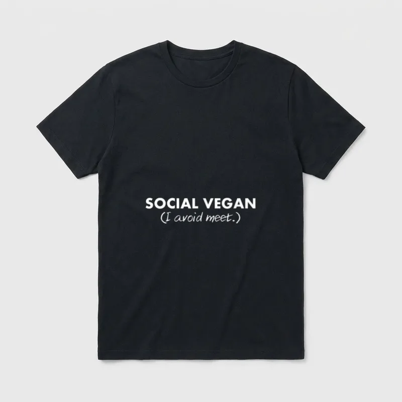 Social Vegan Funny T-Shirt – White text reading SOCIAL VEGAN I avoid meet on a grey background – Classic T-Shirt in Black