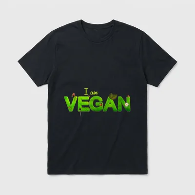 Vegan Funny T-Shirt – Grass-textured VEGAN text with ladybugs and daisy – Classic T-Shirt in Black