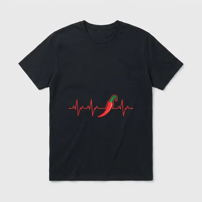 Funny chilli vegetarian T-Shirt – Red EKG line with a chili pepper replacing the heartbeat spike – Classic T-Shirt in Black