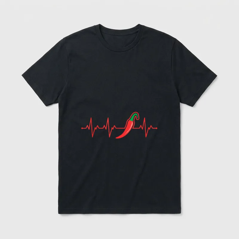 Funny chilli vegetarian T-Shirt – Red EKG line with a chili pepper replacing the heartbeat spike – Classic T-Shirt in Black