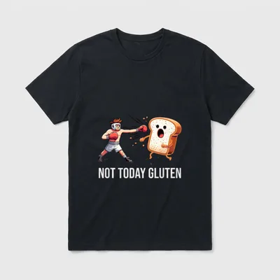 Gluten Free Funny T-Shirt – Boxer punching bread slice with text NOT TODAY GLUTEN – Classic T-Shirt in Black