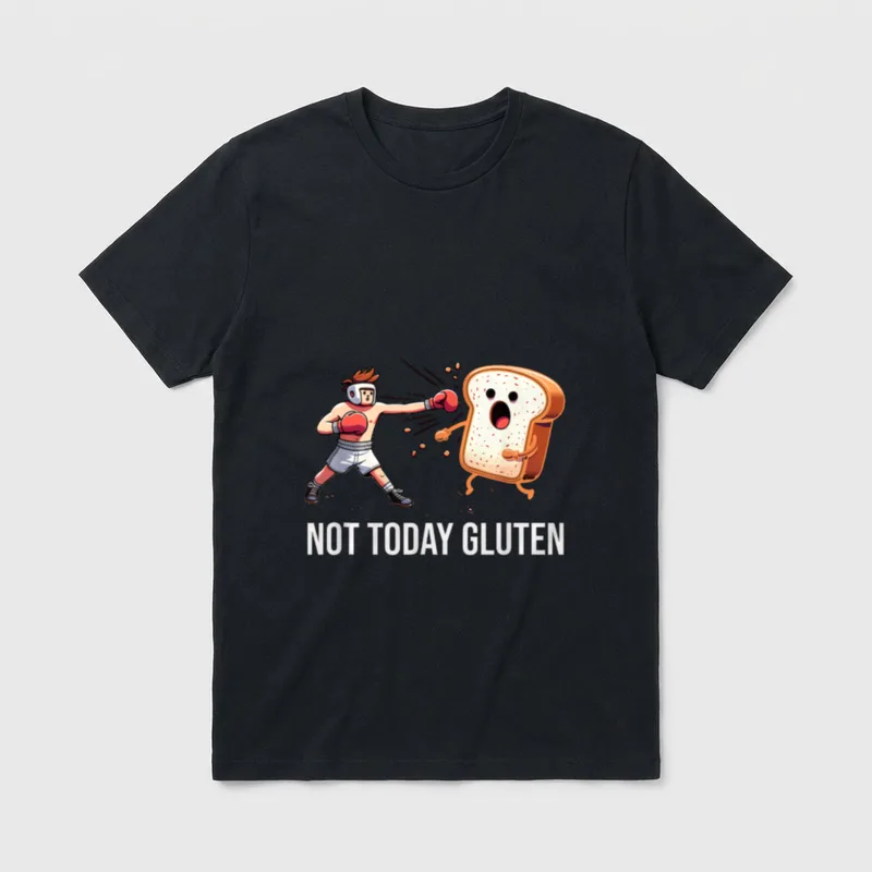 Gluten Free Funny T-Shirt – Boxer punching bread slice with text NOT TODAY GLUTEN – Classic T-Shirt in Black