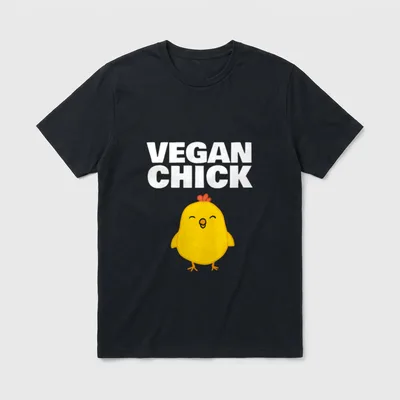 Vegan Chick funny Vegan T-Shirt – Yellow cartoon chick below bold white VEGAN CHICK text – Classic T-Shirt in Black