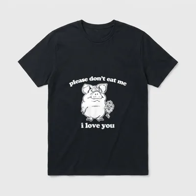 Funny Vegan Please Don't T-Shirt – Pig holding flowers with text please don't eat me i love you – Classic T-Shirt in Black